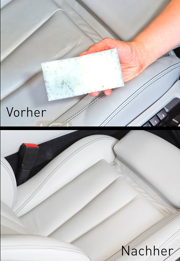 Jeansabrieb auf weißem Leder vorher-nachher