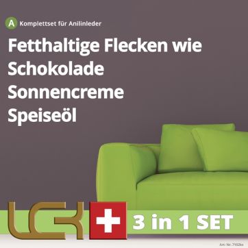 Reinigungs- und Pflegeset gegen fetthaltige Verschmutzungen auf Rein-Anilin Leder