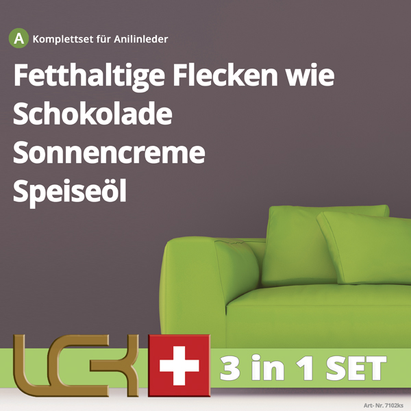 Reinigungs- und Pflegeset gegen fetthaltige Verschmutzungen auf Rein-Anilin Leder