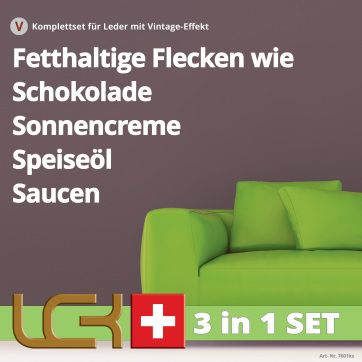 Reinigungs- und Pflegeset für fetthaltige Verschmutzungen auf Vintage-Leder