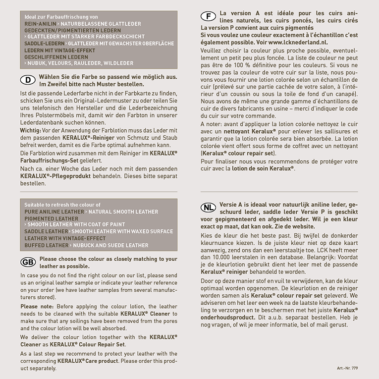 Abbildung des Textes aus der Farbkarte